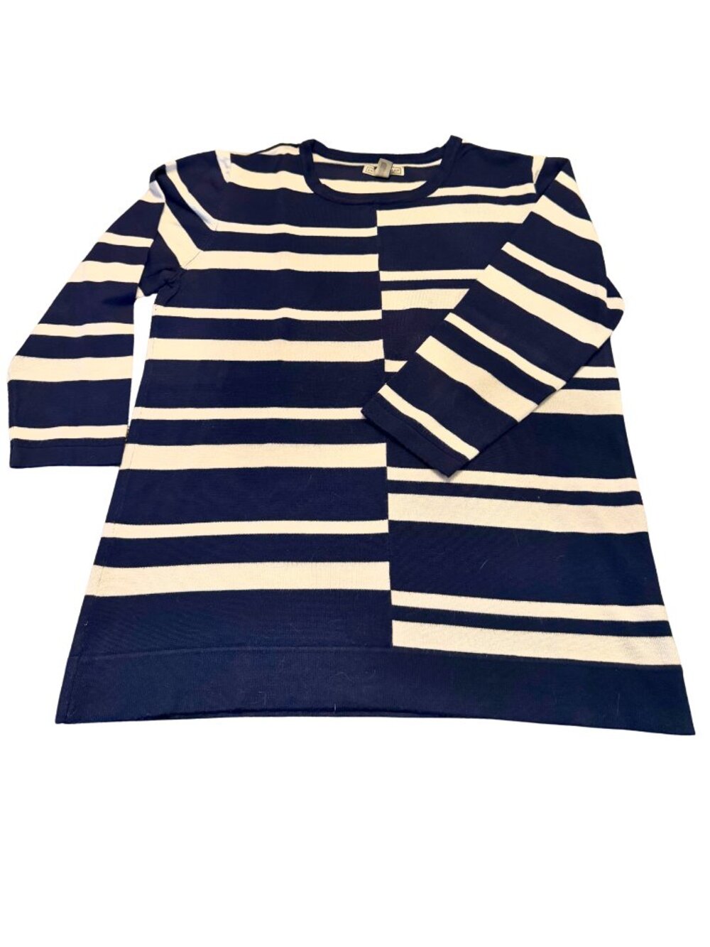 Dana Buchman Size M Striped Knit Sweater | Navy Cream Long Sleeve